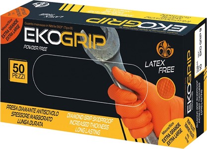 Guanti in nitrile arancione Ekogrip per meccanica