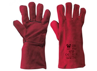 Guanti da lavoro in crosta anticalore rossi EN407